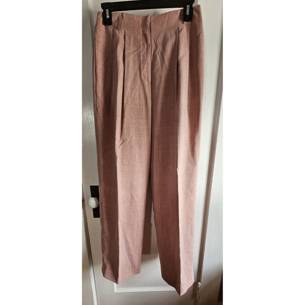 Vintage WW WORTH woman Sz 14 pink silk pleated dress pants white dots high rise‎